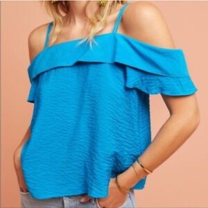 Anthropologie Maeve Mandalay Blue Cold Shoulder Tank Top Large